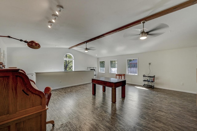 210 Egret Way E, Stroudsburg, PA 18302 - recreation room featuring a ceiling fan, dark wood finished floors, and baseboards
