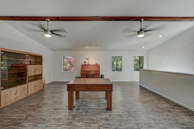 210 Egret Way E, Stroudsburg, PA 18302 - game room featuring ceiling fan, dark wood-style floors, baseboards, and recessed lighting