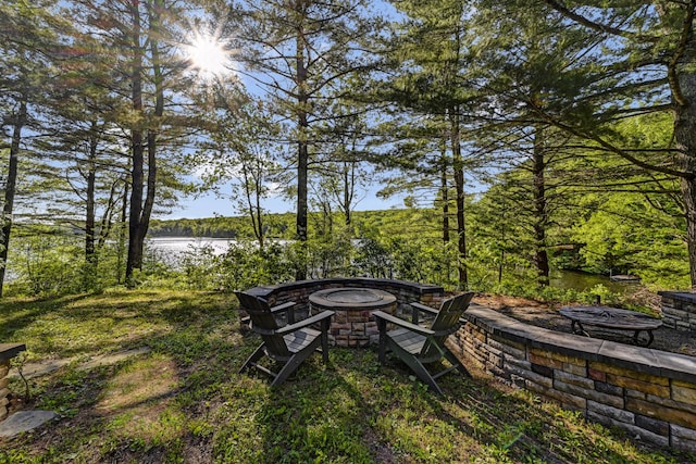 210 Egret Way E, Stroudsburg, PA 18302 - view of yard with an outdoor fire pit and a water view