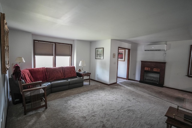 569 Lafayette Ave, Palmerton, PA 18071 - carpeted living room featuring a wall mounted air conditioner and a glass covered fireplace