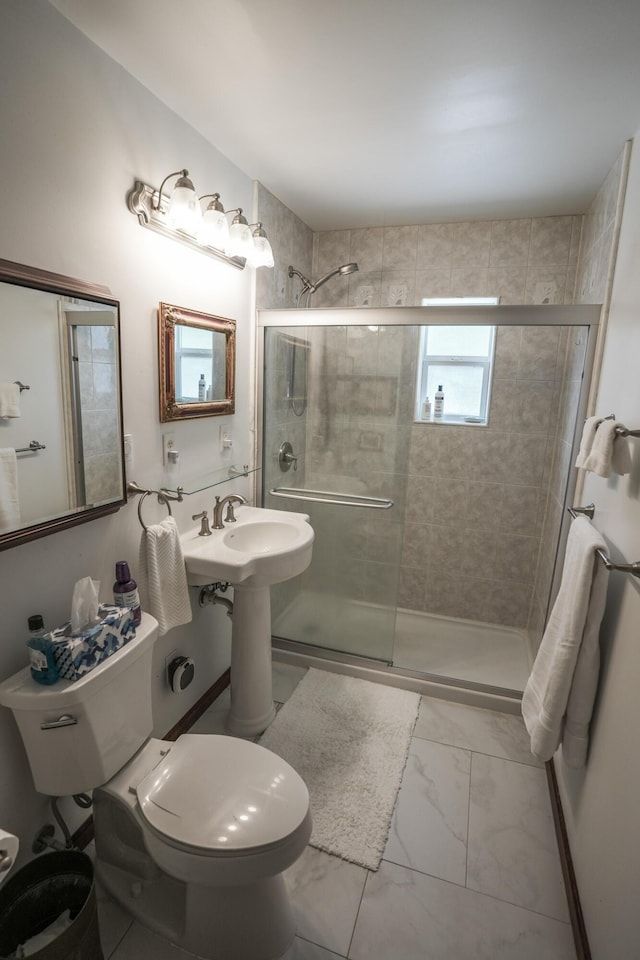 569 Lafayette Ave, Palmerton, PA 18071 - bathroom with marble look tile flooring and a shower stall