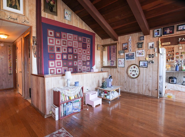 3193 Pine Ridge Dr, Bushkill, PA 18324 - miscellaneous room with beam ceiling, wooden walls, wood-type flooring, and wood ceiling