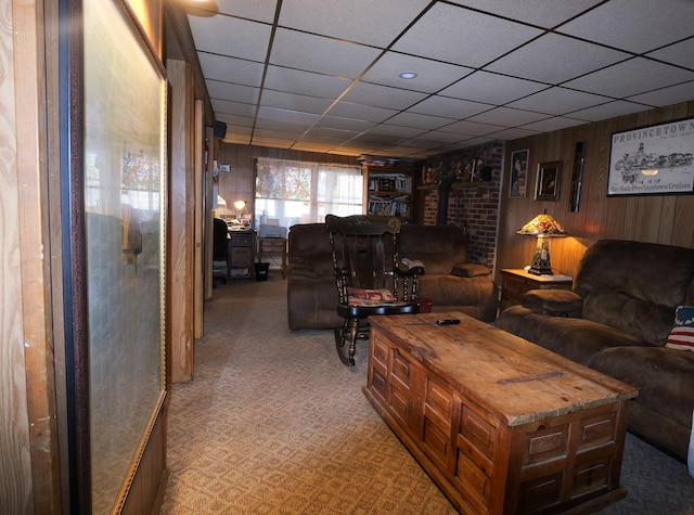 3193 Pine Ridge Dr, Bushkill, PA 18324 - living room with wooden walls and light colored carpet