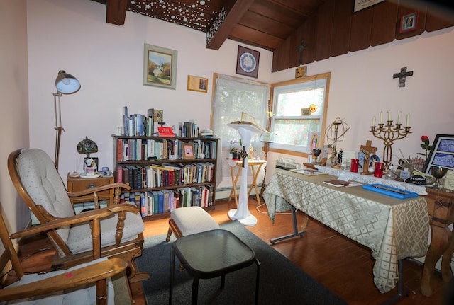 3193 Pine Ridge Dr, Bushkill, PA 18324 - bedroom with lofted ceiling with beams and wood finished floors