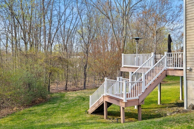 255 Rising Meadow Way E, Stroudsburg, PA 18302 - view of grassy yard featuring stairs and a deck