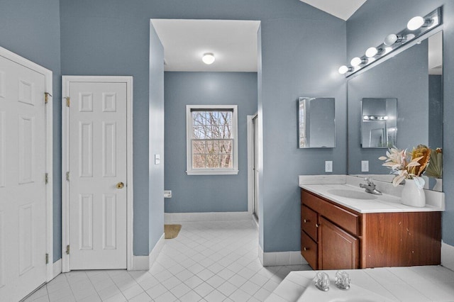 255 Rising Meadow Way E, Stroudsburg, PA 18302 - full bathroom featuring vanity, a shower stall, and tile patterned flooring
