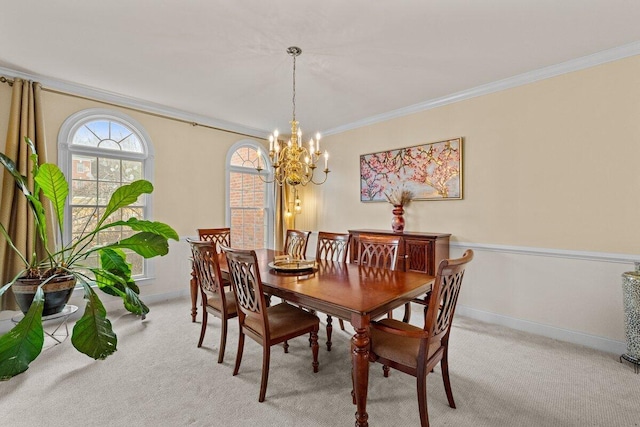 255 Rising Meadow Way E, Stroudsburg, PA 18302 - dining area featuring a chandelier, ornamental molding, and light colored carpet