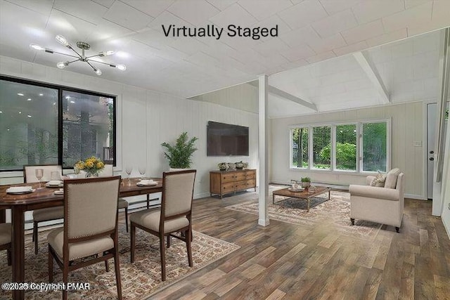 sunroom with vaulted ceiling with beams