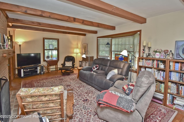 4462 Woodside Dr, East Stroudsburg, PA 18301 - living area with beamed ceiling and wood finished floors