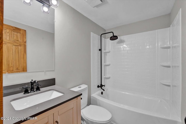 full bath with shower / bathing tub combination, vanity, and toilet