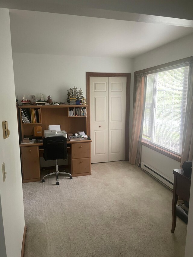 2852 Oak View Ln, Tobyhanna, PA 18466 - office with a baseboard radiator and light colored carpet