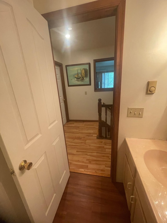 2852 Oak View Ln, Tobyhanna, PA 18466 - bathroom with wood finished floors and vanity