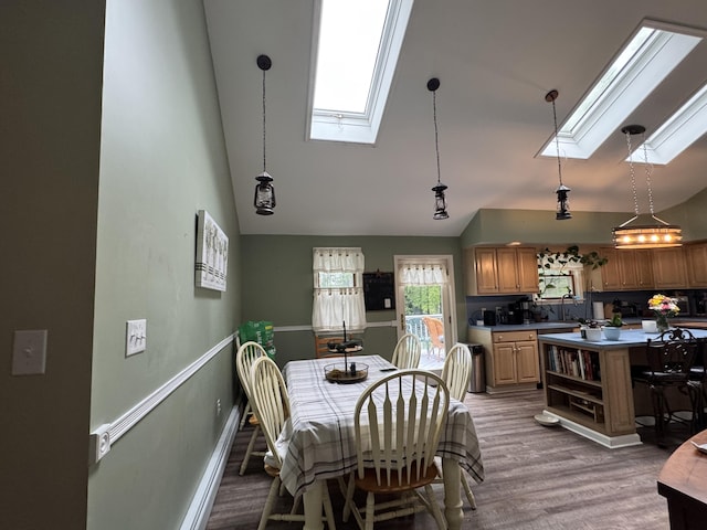 462 Plane St, Weatherly, PA 18255 - dining area featuring a skylight, light wood-style floors, and high vaulted ceiling
