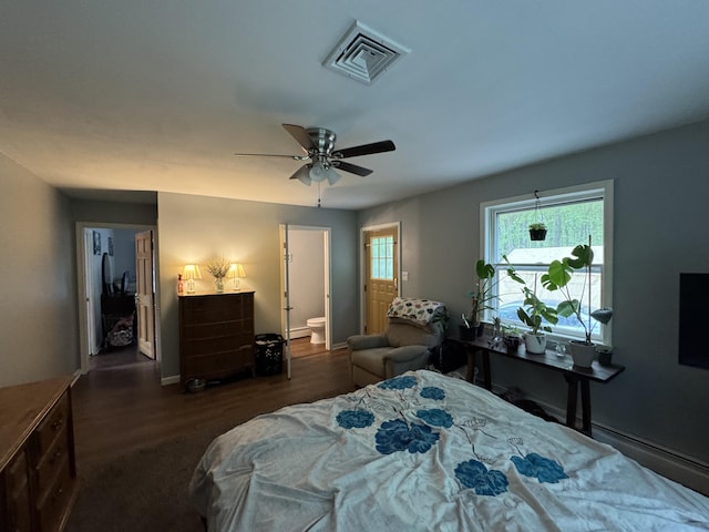 462 Plane St, Weatherly, PA 18255 - bedroom featuring wood finished floors, baseboards, a ceiling fan, and a baseboard heating unit