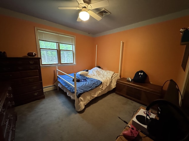 462 Plane St, Weatherly, PA 18255 - carpeted bedroom featuring a baseboard radiator and ceiling fan