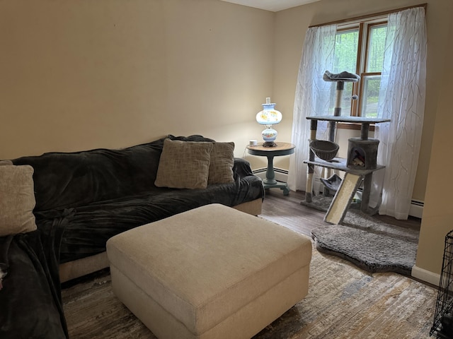 462 Plane St, Weatherly, PA 18255 - living area with a baseboard radiator, wood finished floors, and baseboards