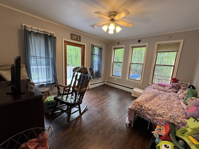 462 Plane St, Weatherly, PA 18255 - home office featuring dark wood-style flooring, healthy amount of natural light, baseboard heating, ornamental molding, and ceiling fan