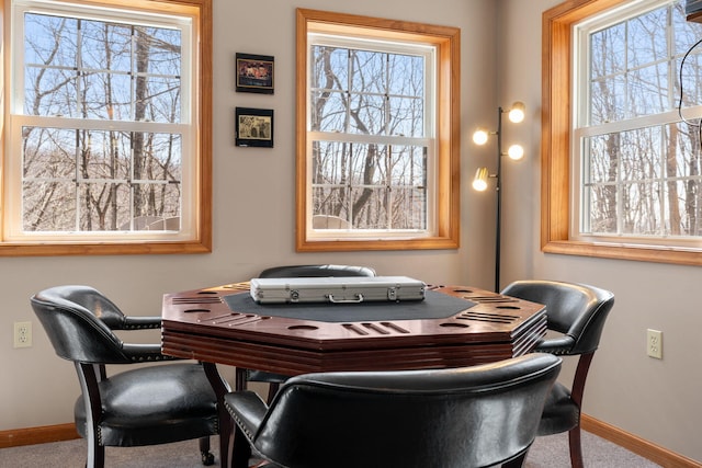 home office featuring carpet flooring, baseboards, and a wealth of natural light