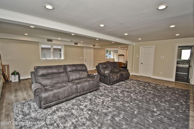 386 Camelback Rd, Tannersville, PA 18372 - living area featuring wood finished floors, visible vents, and recessed lighting