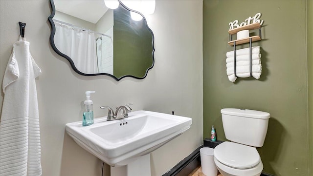 109 Silver Ln, Cresco, PA 18326 - full bathroom featuring toilet, a sink, and a shower with curtain