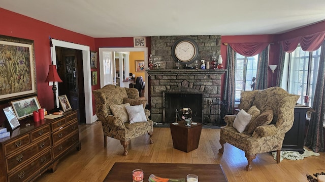 455 Laurel Pine Rd, Cresco, PA 18326 - living room featuring hardwood / wood-style floors and a fireplace