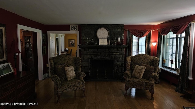 455 Laurel Pine Rd, Cresco, PA 18326 - living room featuring hardwood / wood-style floors and a fireplace