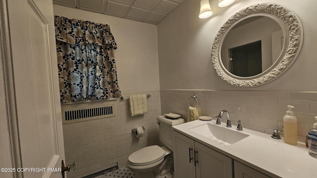455 Laurel Pine Rd, Cresco, PA 18326 - bathroom featuring vanity, wainscoting, and tile walls