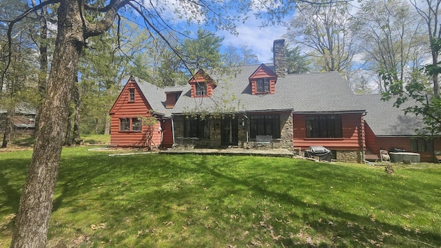 455 Laurel Pine Rd, Cresco, PA 18326 - back of house featuring a yard, a chimney, and roof with shingles