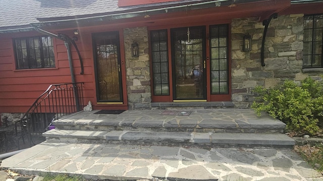 455 Laurel Pine Rd, Cresco, PA 18326 - entrance to property featuring stone siding and a shingled roof