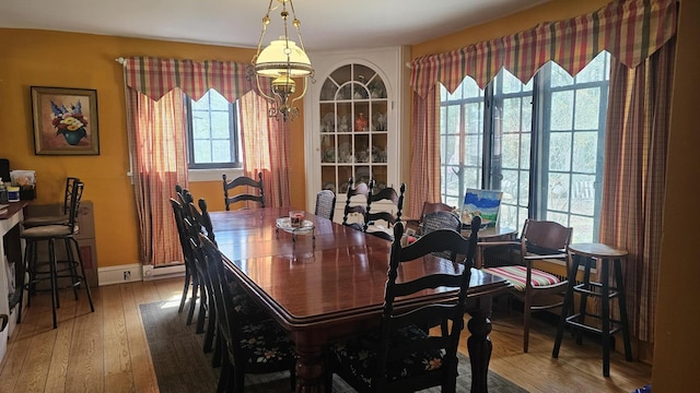 455 Laurel Pine Rd, Cresco, PA 18326 - dining area featuring hardwood / wood-style floors, baseboard heating, and baseboards