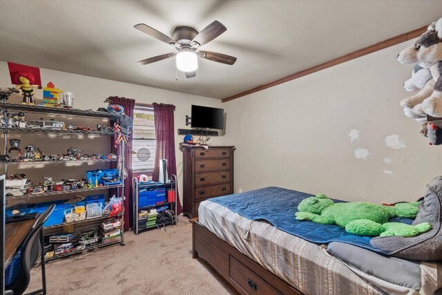 2726 Pocono Cir, Bartonsville, PA 18321 - carpeted bedroom with crown molding and a ceiling fan
