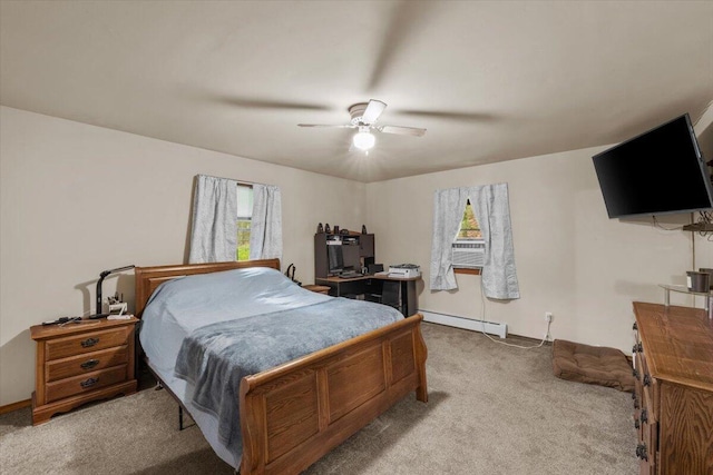 2726 Pocono Cir, Bartonsville, PA 18321 - bedroom featuring a baseboard radiator, multiple windows, carpet, and ceiling fan