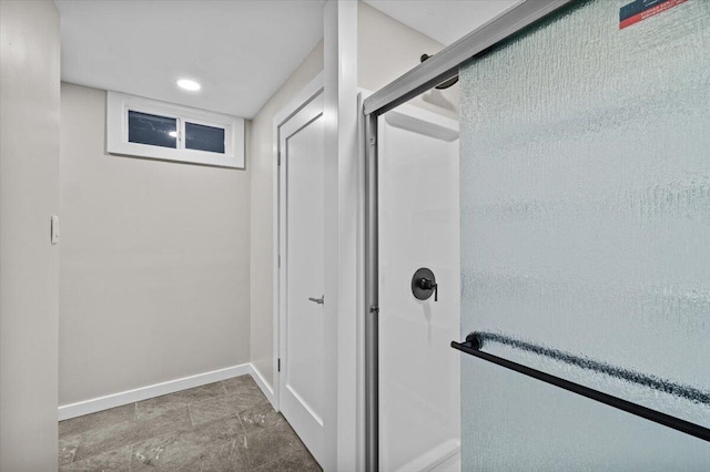 173 Water View Dr, Hawley, PA 18428 - bathroom featuring a shower stall and recessed lighting