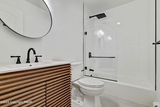 full bath with toilet, shower / washtub combination, and vanity