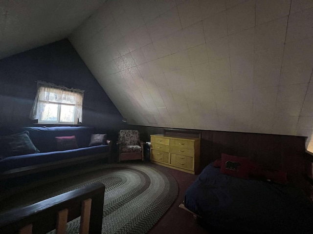 bedroom featuring vaulted ceiling