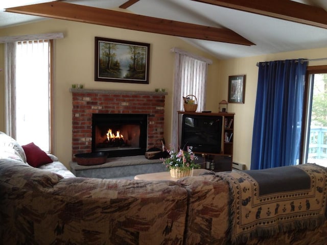 7724 Apple Ln, Tobyhanna, PA 18466 - living area with baseboard heating and a fireplace