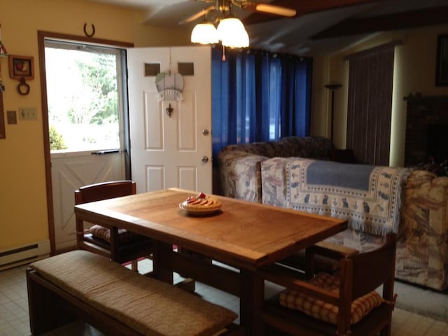 7724 Apple Ln, Tobyhanna, PA 18466 - dining space with a ceiling fan and a baseboard radiator