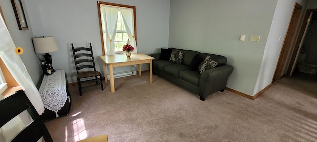25 Byron Ln, Albrightsville, PA 18210 - living area with light carpet, baseboards, and a baseboard heating unit