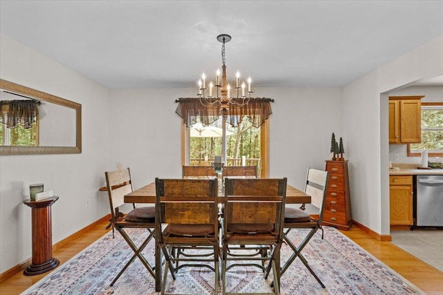 250 Grouse Run, Cresco, PA 18326 - dining space with a chandelier, light wood finished floors, and baseboards
