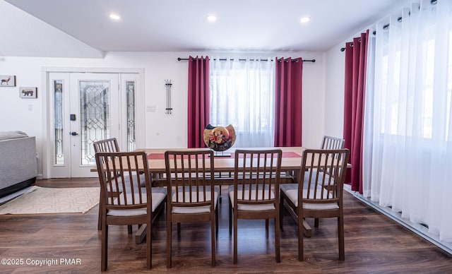 dining room featuring wood finished floors and recessed lighting