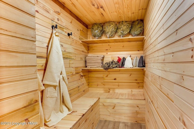 view of sauna / steam room featuring wood finished floors