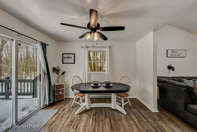 dining room featuring hardwood / wood-style flooring and ceiling fan