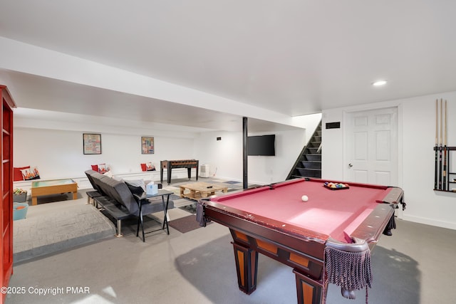 recreation room with billiards