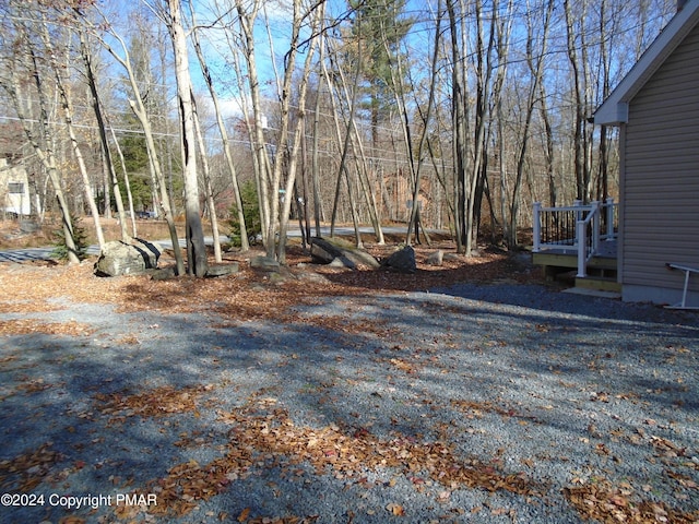 view of yard featuring a wooden deck