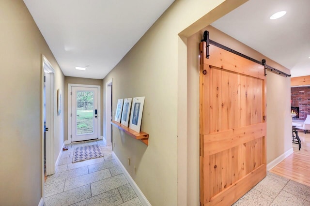 938 Meadow Cir, Bethlehem, PA 18017 - corridor with baseboards and a barn door