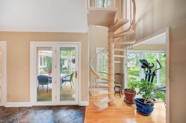 938 Meadow Cir, Bethlehem, PA 18017 - foyer entrance with stairs, ornamental molding, and french doors