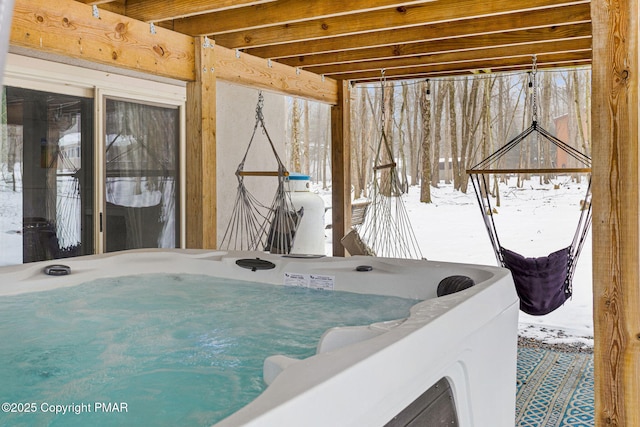 interior space with a hot tub