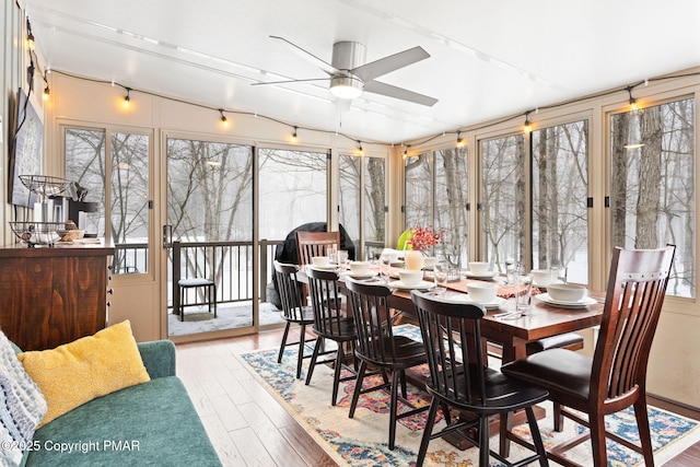 sunroom with a ceiling fan