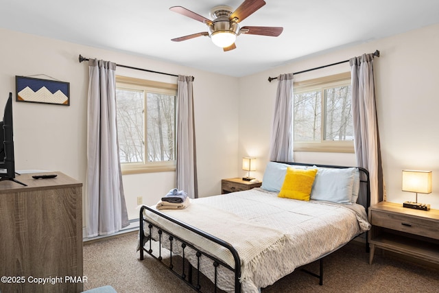 bedroom with carpet and ceiling fan