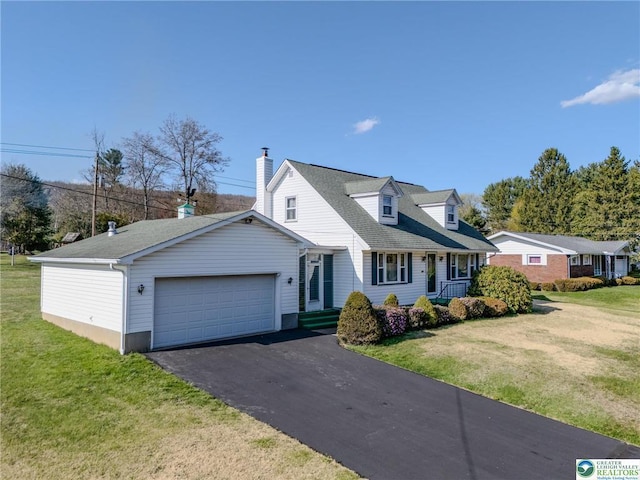 829 E Main St, Weatherly, PA 18255 - new england style home with an attached garage, a front lawn, driveway, and a chimney